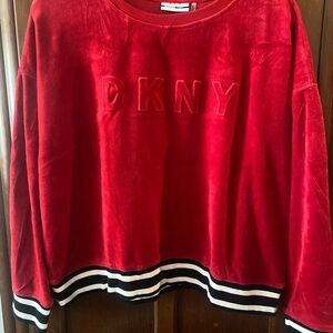 DKNY Scarlet Velvet Top with Striped Hem